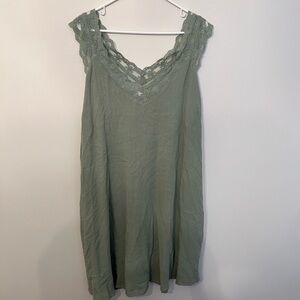 Umgee Sage Green Mini Dress with Lace Trim and pockets